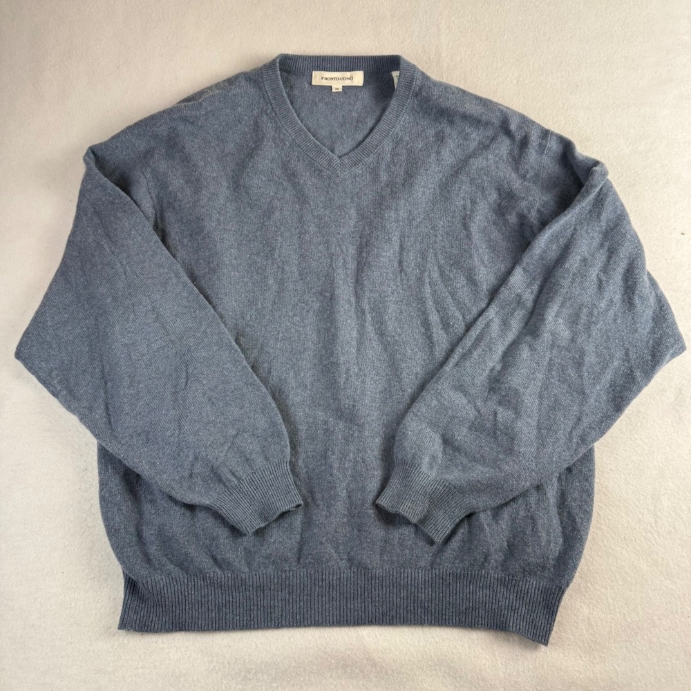 Pronto Uomo Mens Blue 100% Cashmere V-Neck Sweater Size Medium Heather Knit